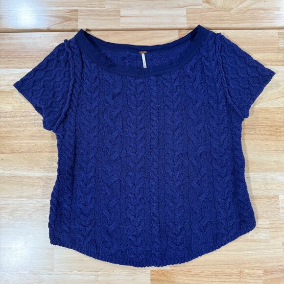 Free People Baby Cable Tee Women's XL Blue - Picture 2 of 8